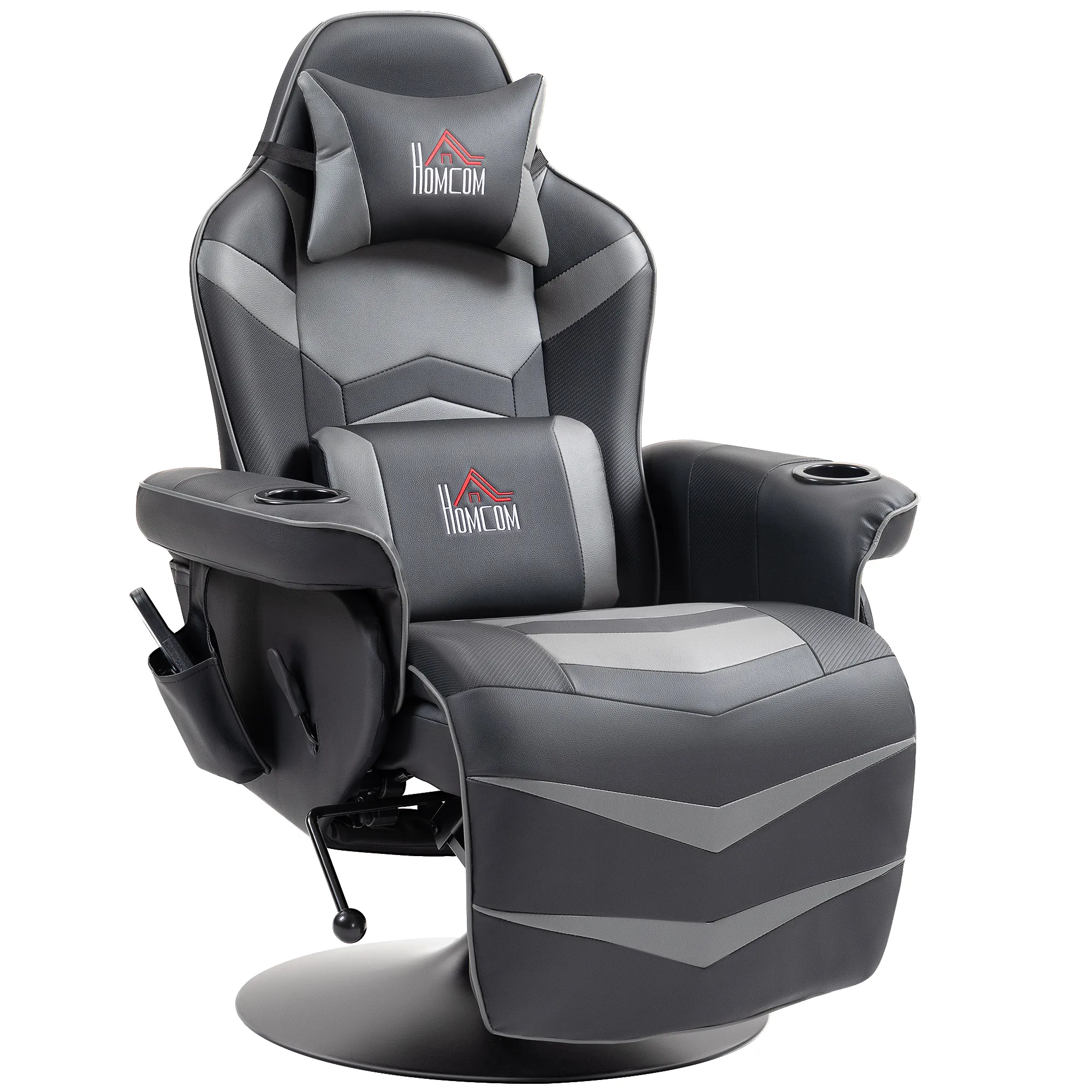 Gamingsessel, Massagefunktion, neigbare Lehne, Fußstütze, bis 120 kg, Stahlrahmen, Kunstleder, Grau