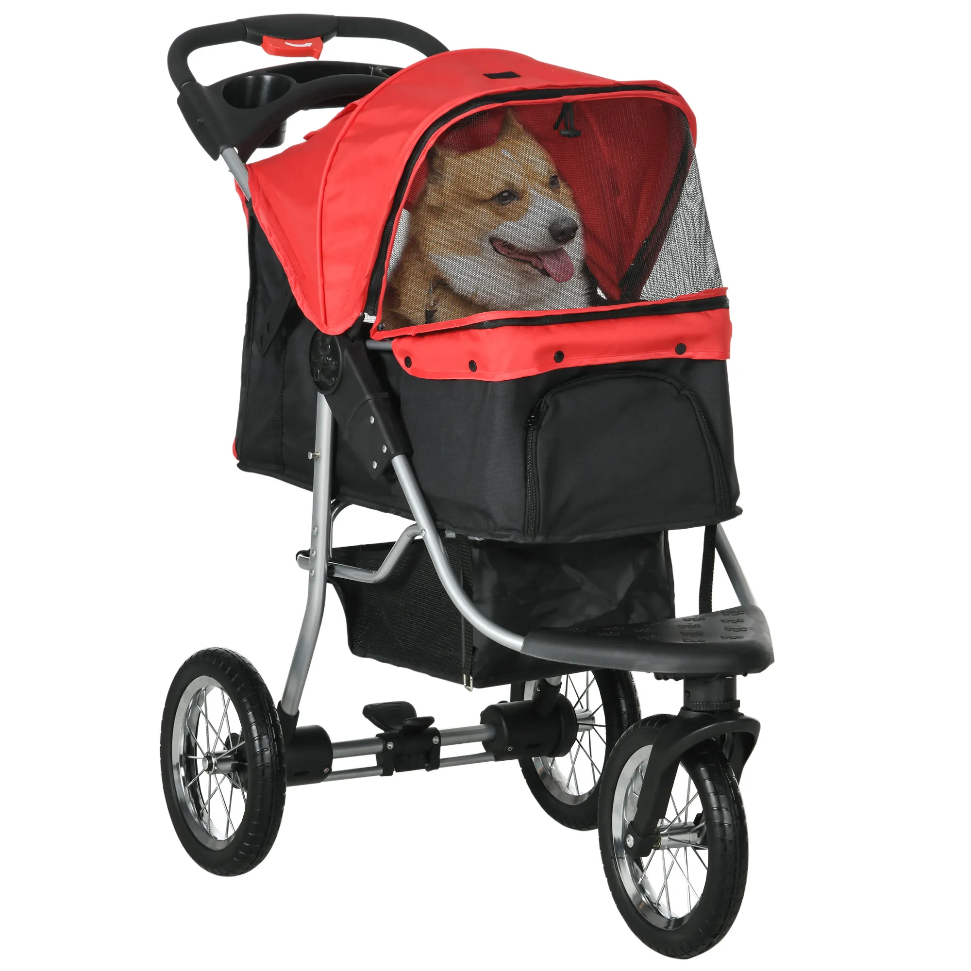 Hundewagen Hundebuggy mit 3 Rädern klappbar bis 10 kg Oxford Rot+Schwarz 109,5 x 54,5 x 106,5 cm