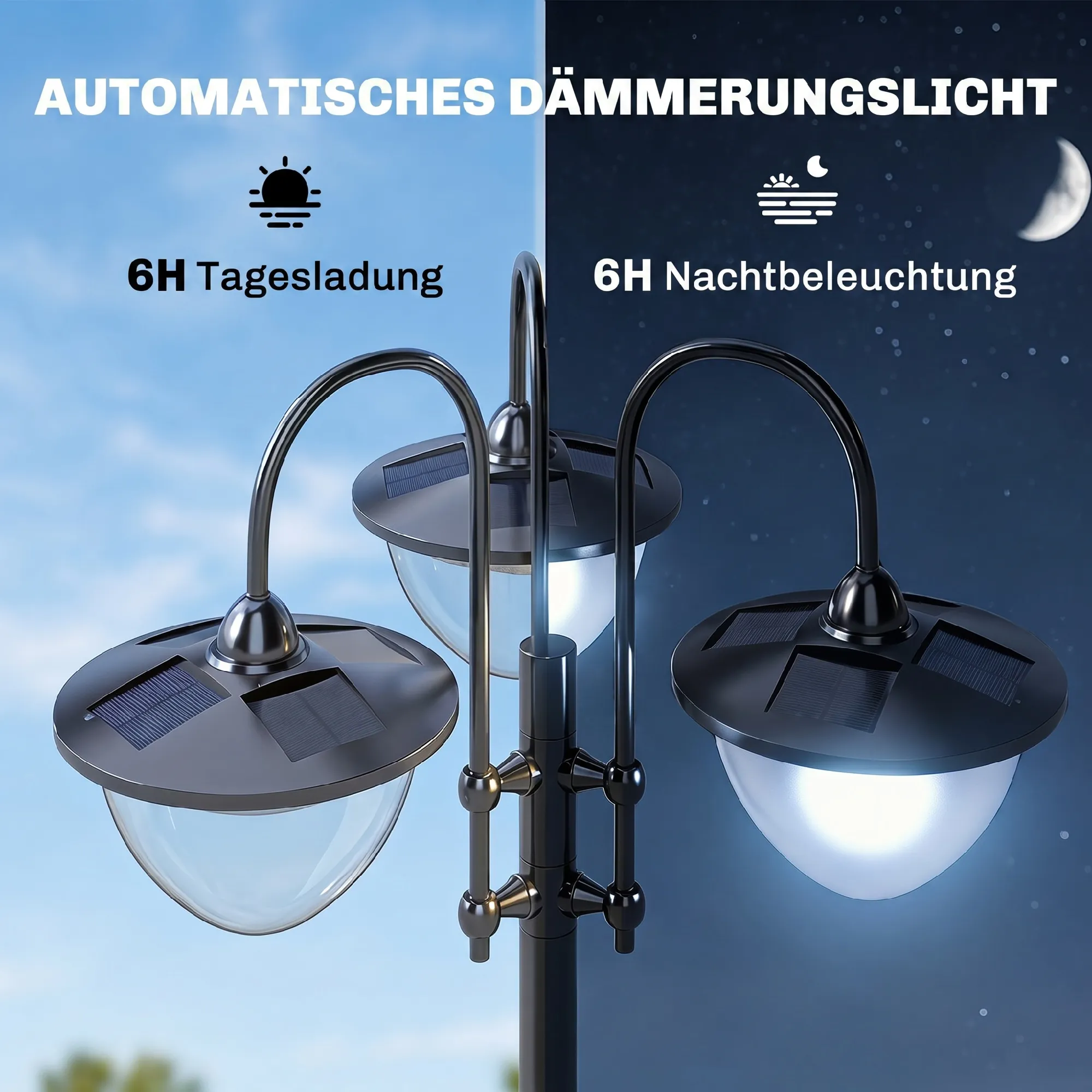 Solarleuchte Gartenlaterne mit Blumentopf-Basis, 189 cm, Schwarz