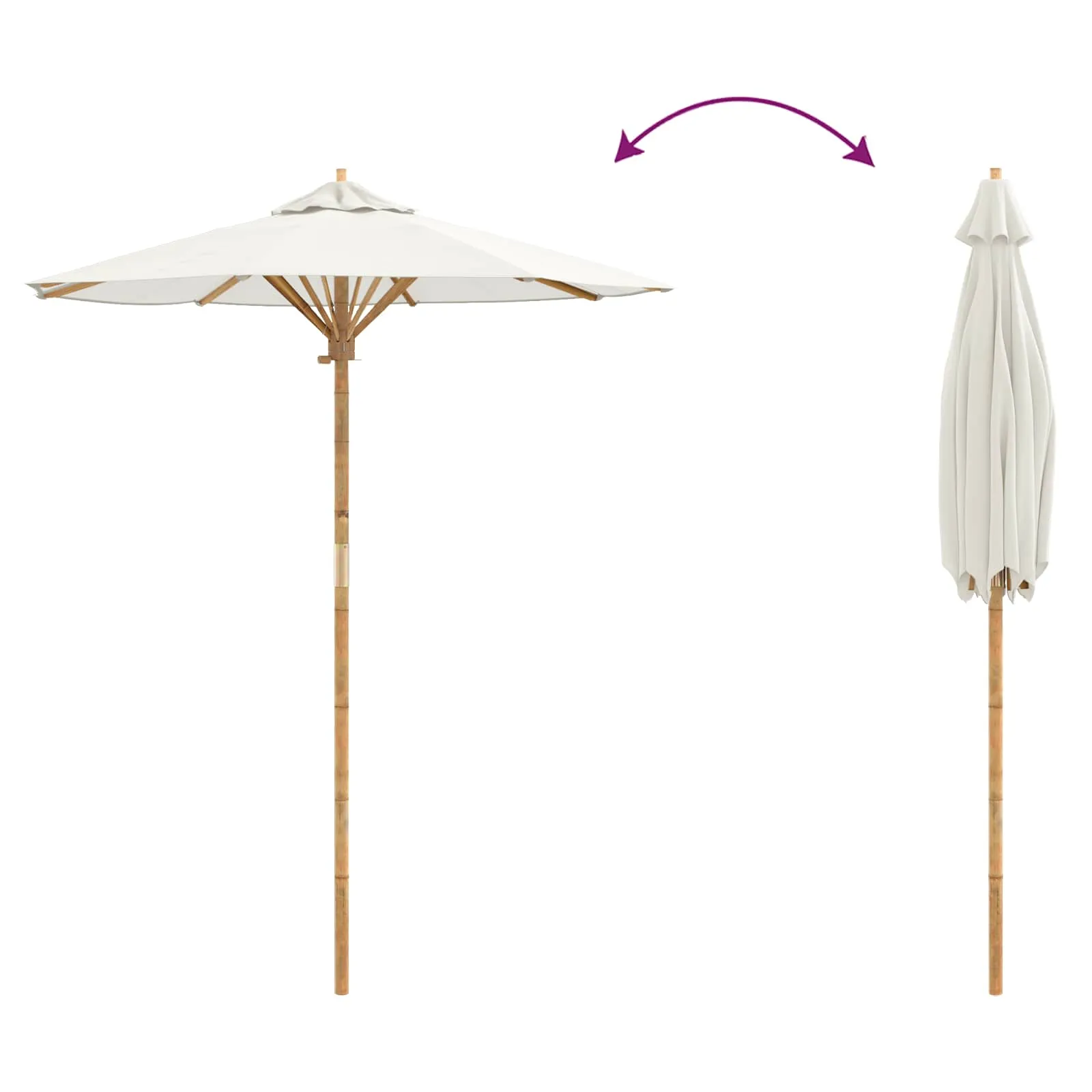 Garten-Sonnenschirm Cremeweiß Ø 180 x 230 cm Bambus