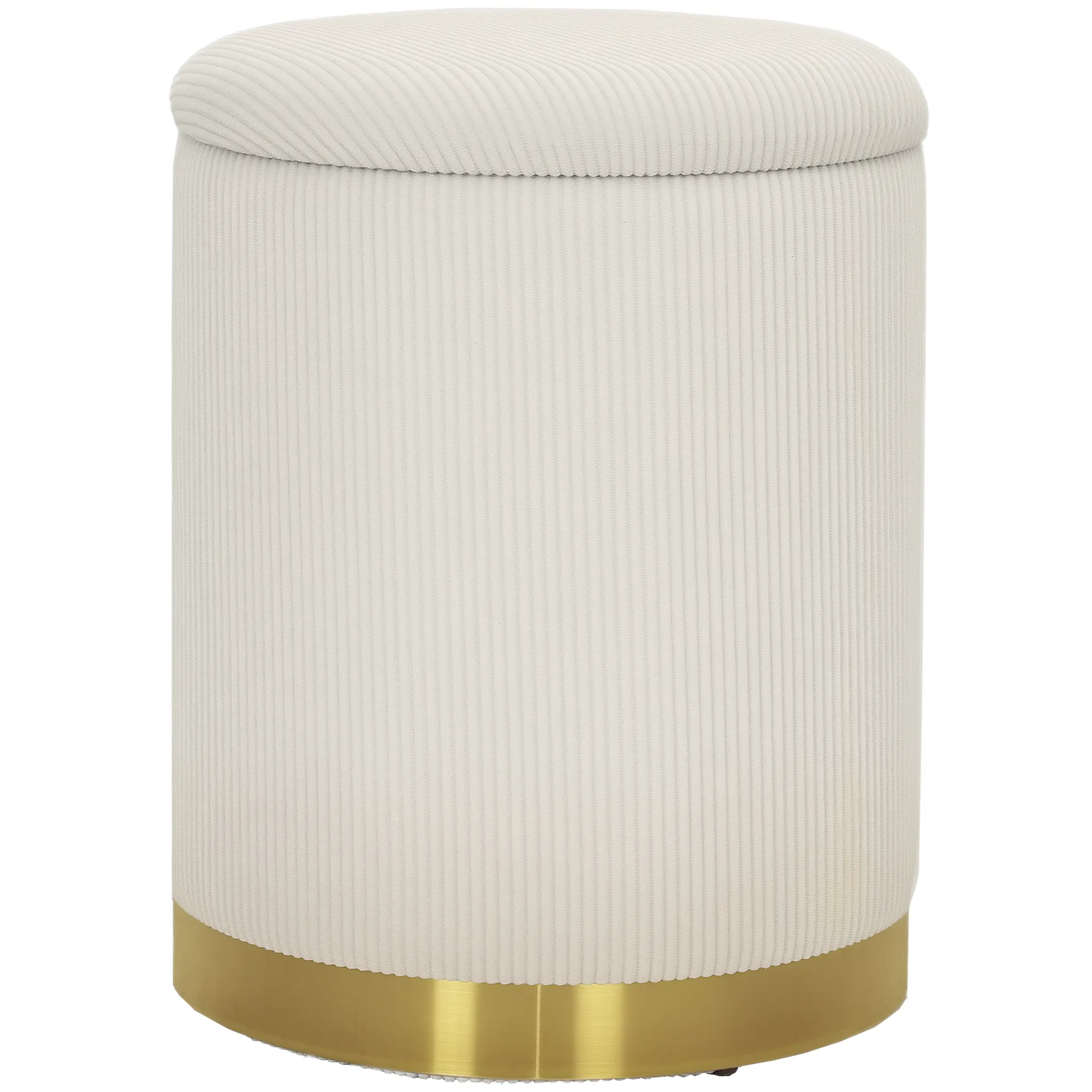 Sitzhocker mit Stauraum klappbare Hocker mit Deckel, Stahlboden, Runder Fußhocker 36 x 36 x 44 cm Cremeweiß