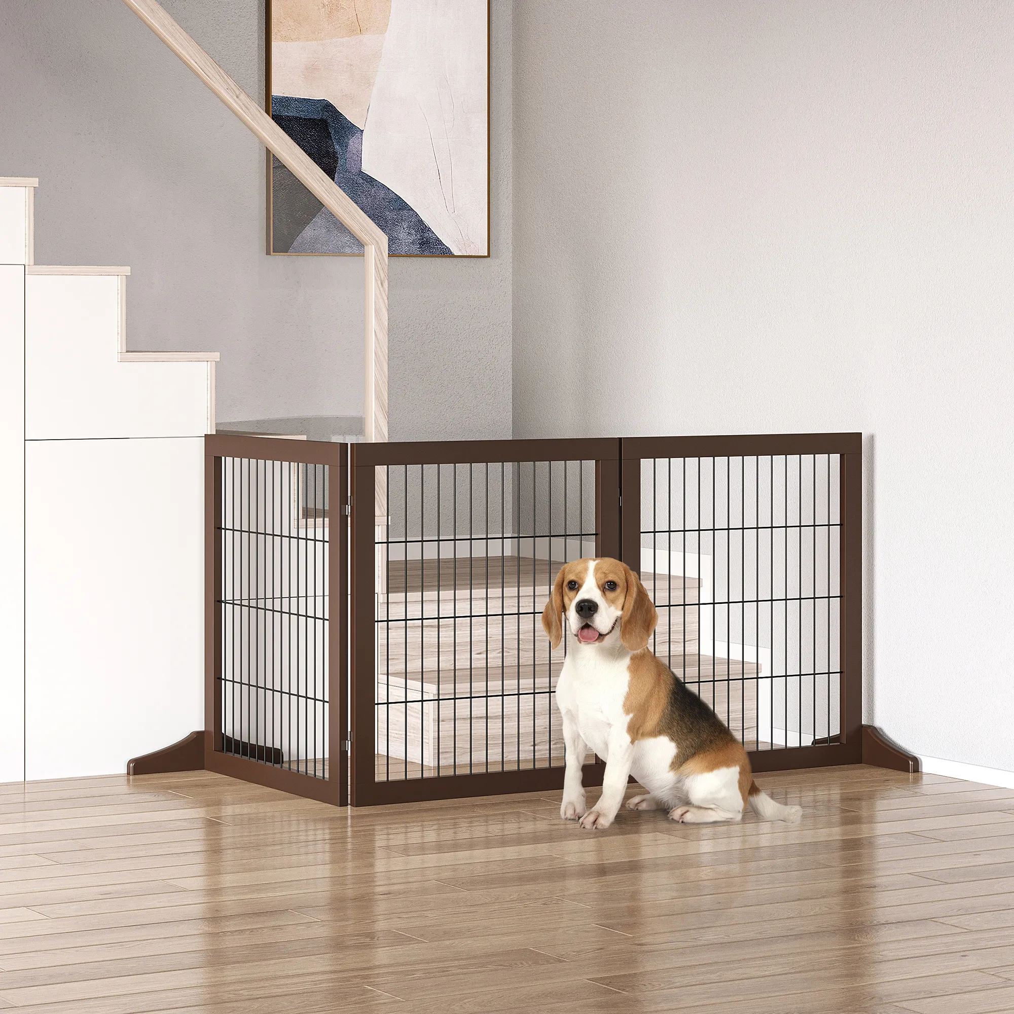 Hunde Absperrgitter aus Kiefernholz, 3-teilig, 185 x 71 cm, Braun