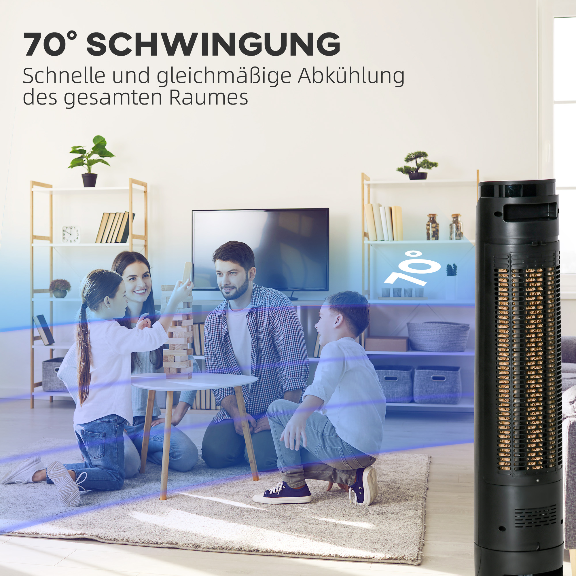 2-in-1 Luftkühler Turmventilator 31,5L x 31,5B x 107H cm Schwarz