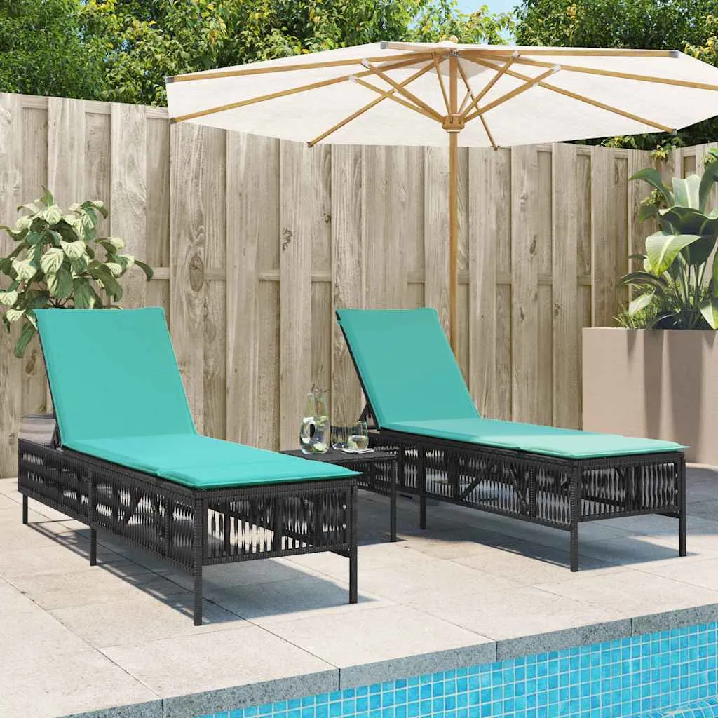 Sonnenliege Set Schwarz 198x55x39-96 cm mit Beistelltisch und Kissen