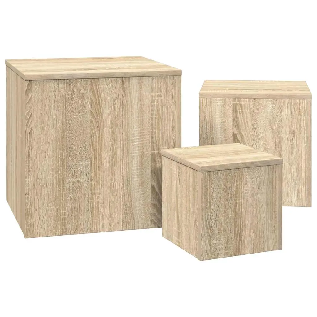 Beistelltische Set Sonoma-Eiche 45x45x45, 35x35x35 & 24x24x24 cm Massivholz