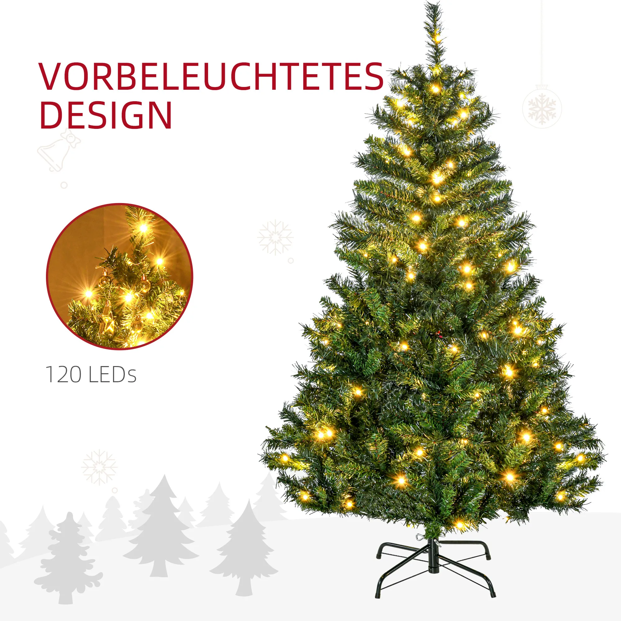 Weihnachtsbaum Christbaum künstlicher Weihnachtsbaum, inkl. Schmuck 95 cm x 95 cm x 150 cm, Grün