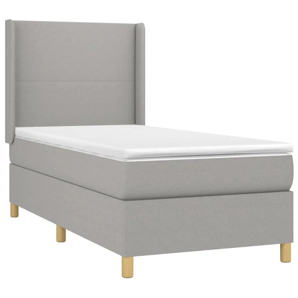 Boxspringbett mit LED, Taschenfederkernmatratze, Hellgrau, 90x190cm