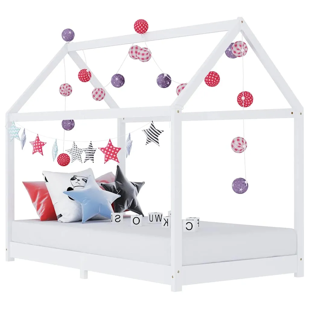 Kinderbett Bettrahmen Baumhaus-Stil Weiß 206x98x141,5 cm Massivholz