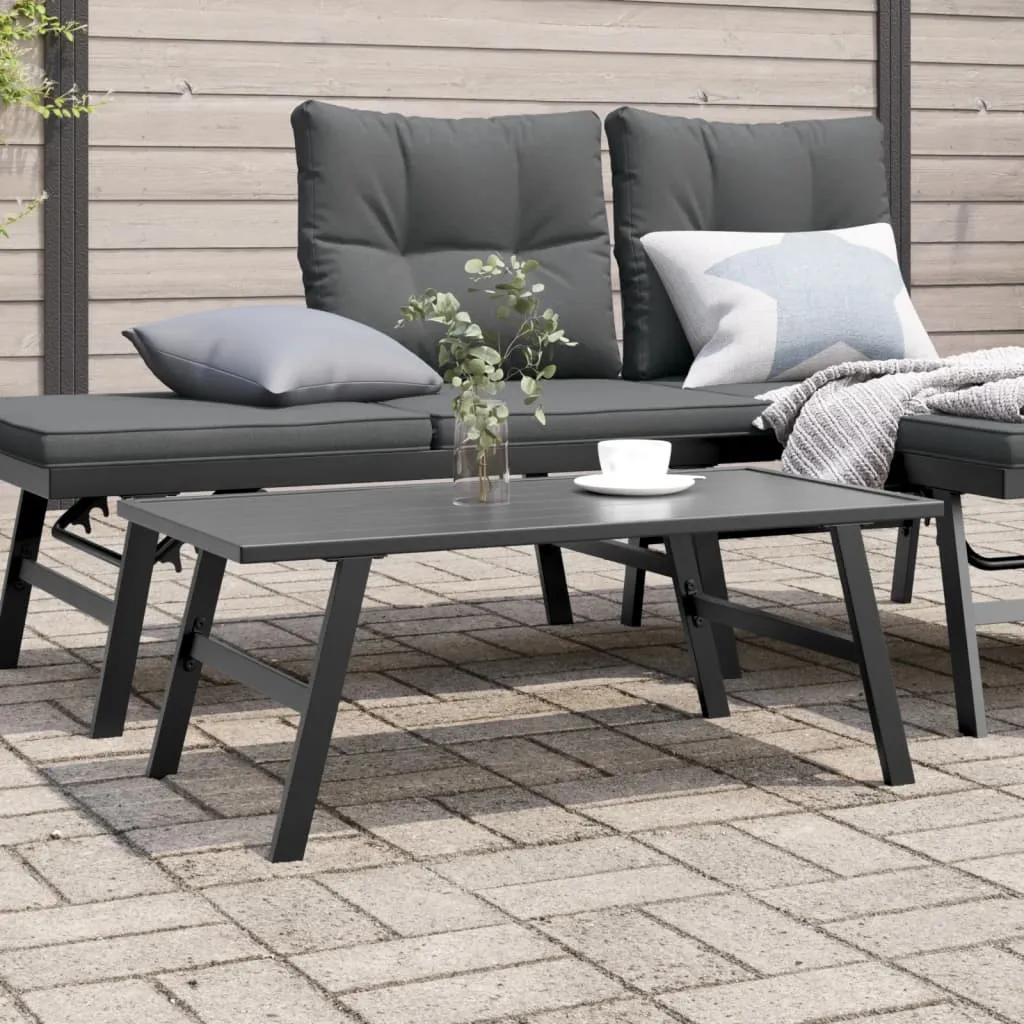 Garten-Couchtisch 90 x 45 x 35 cm Schwarz mit pulverbeschichtetem Stahlgestell