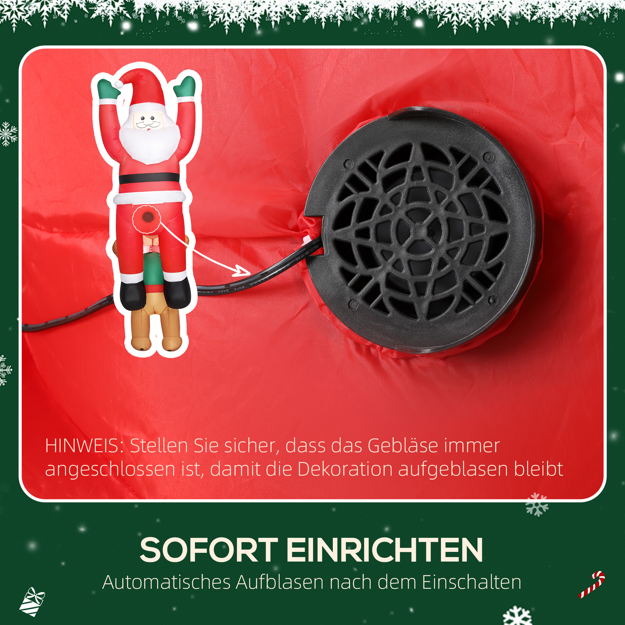 Aufblasbare Weihnachtsdeko Weihnachtsmann mit Hund, 214 cm, Rot