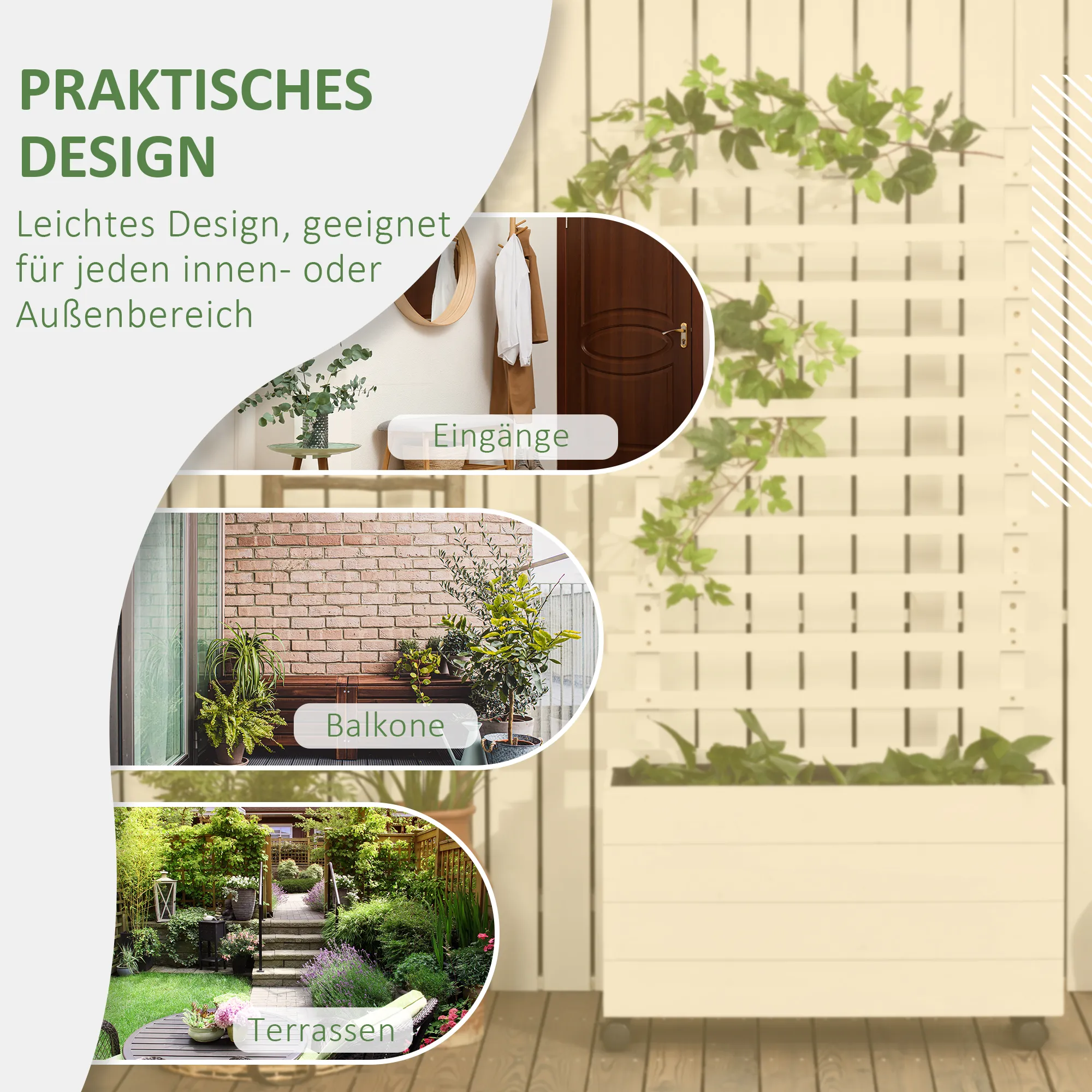 Blumenkasten mit Spalier 76L x 30B x 155H cm in Weiß