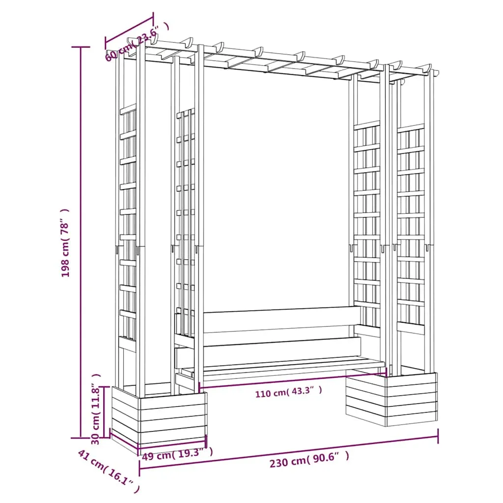 Pergola aus massivem Kiefernholz grün imprägniert 230x60x198 cm