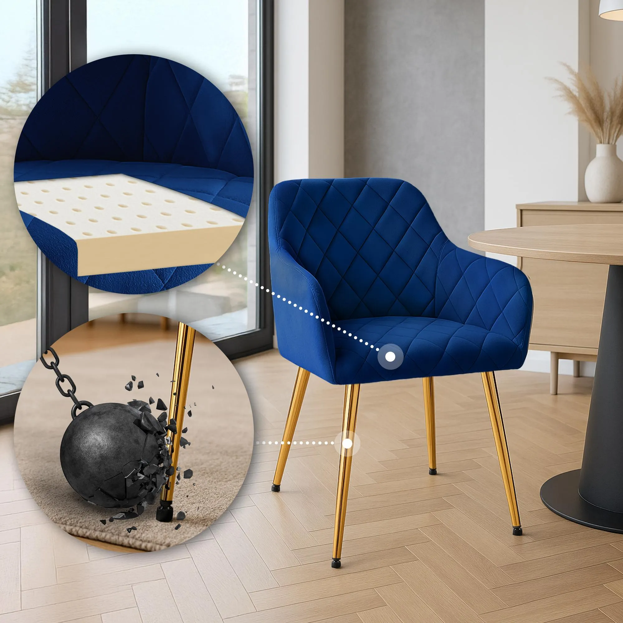 2er Set Esszimmerstühle Monett 83x53x61 cm dunkelblau