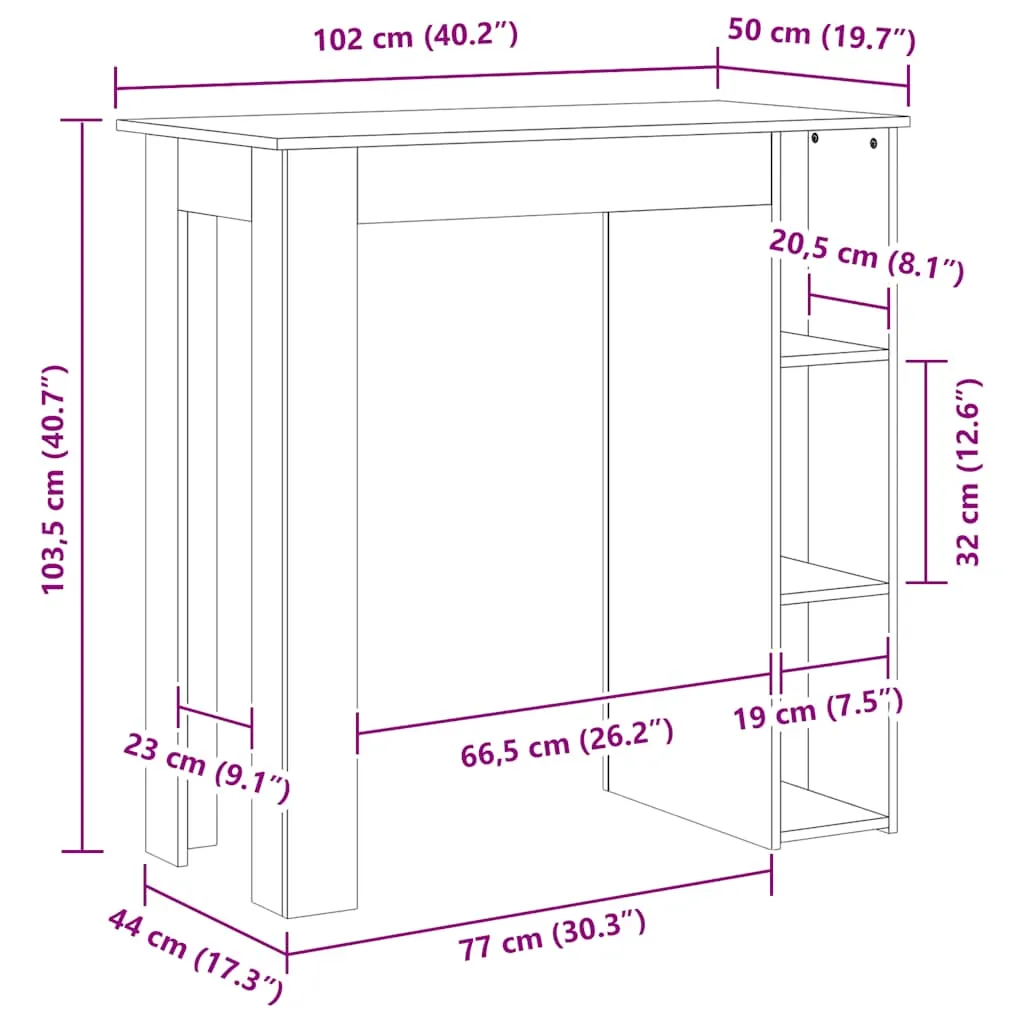 Moderner Stehtisch Sonoma-Eiche 102 x 50 x 103,5 cm
