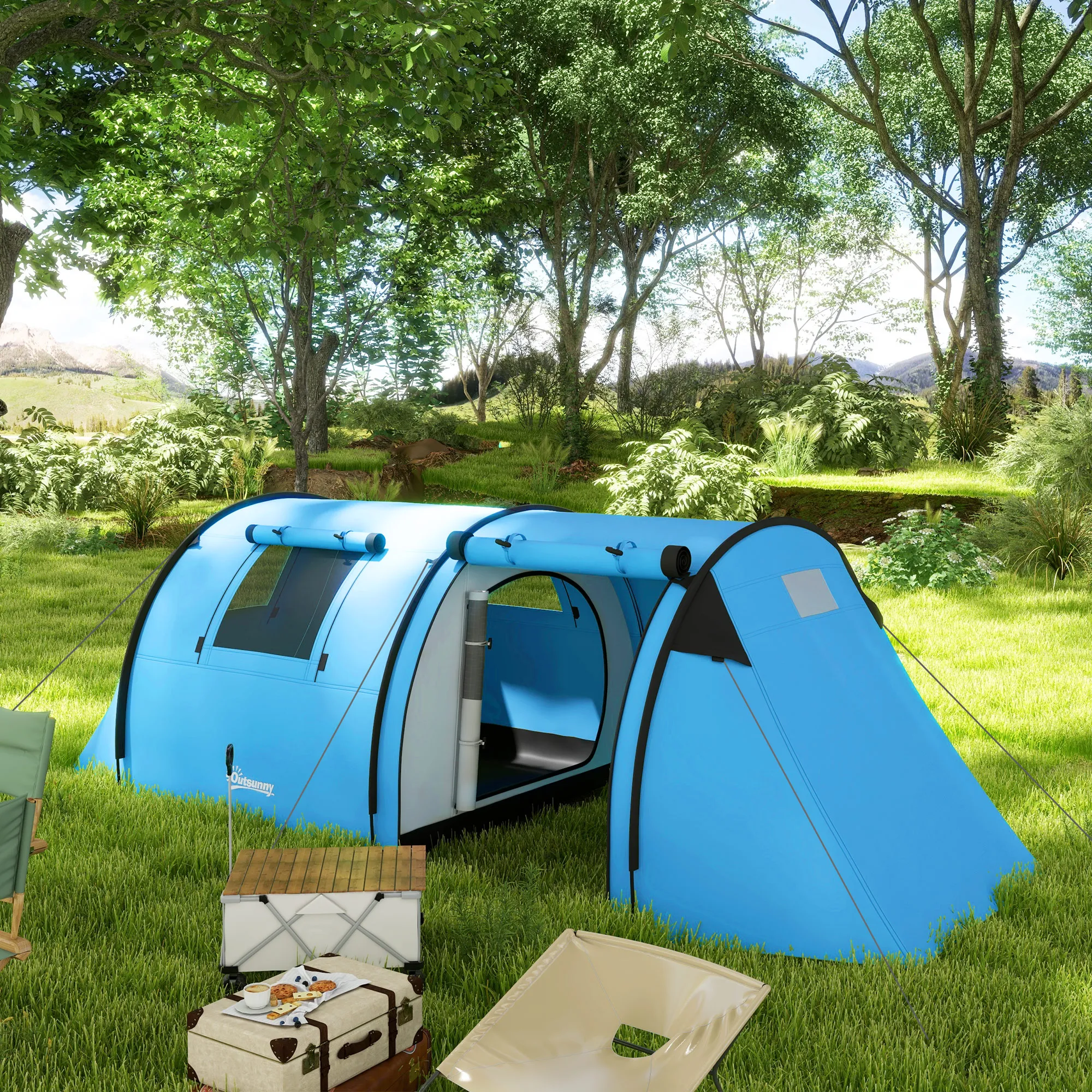 Familienzelt 4 Personen 470x220x150 cm Himmelblau