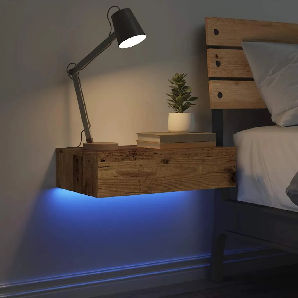 Wand-Nachtkonsole mit RGB-LED 60 x 35 x 15,5 cm Altholz