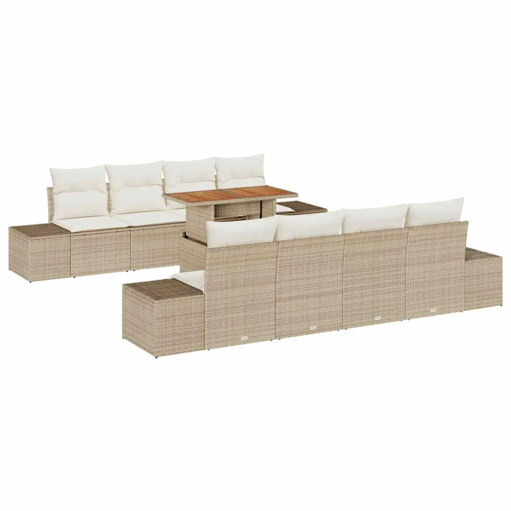 Poly Rattan Garten-Dining-Set 100x55x73 cm Beige und Creme mit Echtholz
