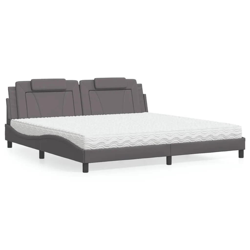 Bettgestell Grau 218 x 205 x 74,5 cm mit Kopfteil-Kissen