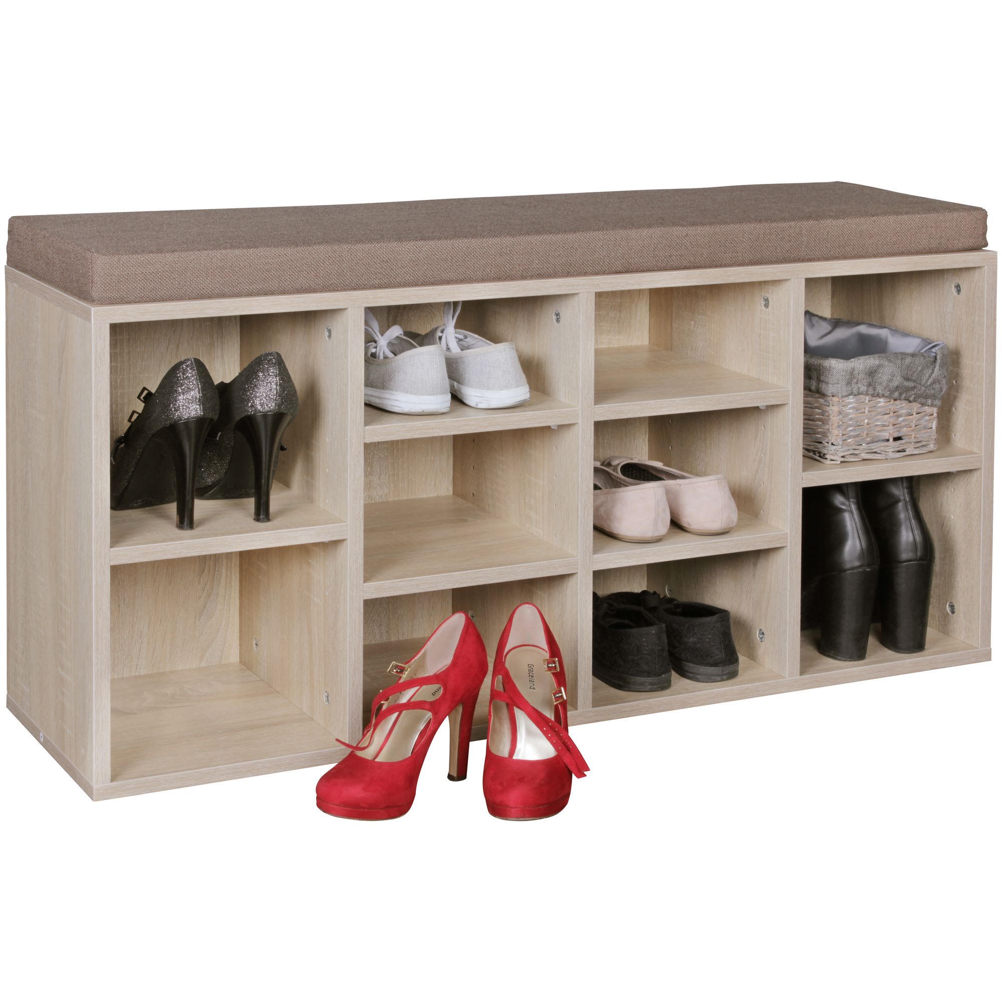 tinkaro Schuhbank mit Sitzauflage ALPER Holz Flurbank Sonoma