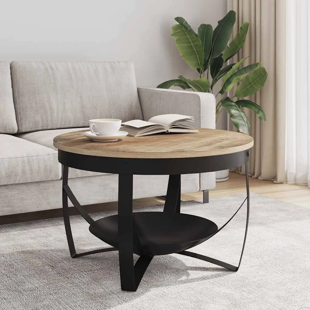 tinkaro Couchtisch rund SIVA Raues Mangoholz Wohnzimmertisch Braun