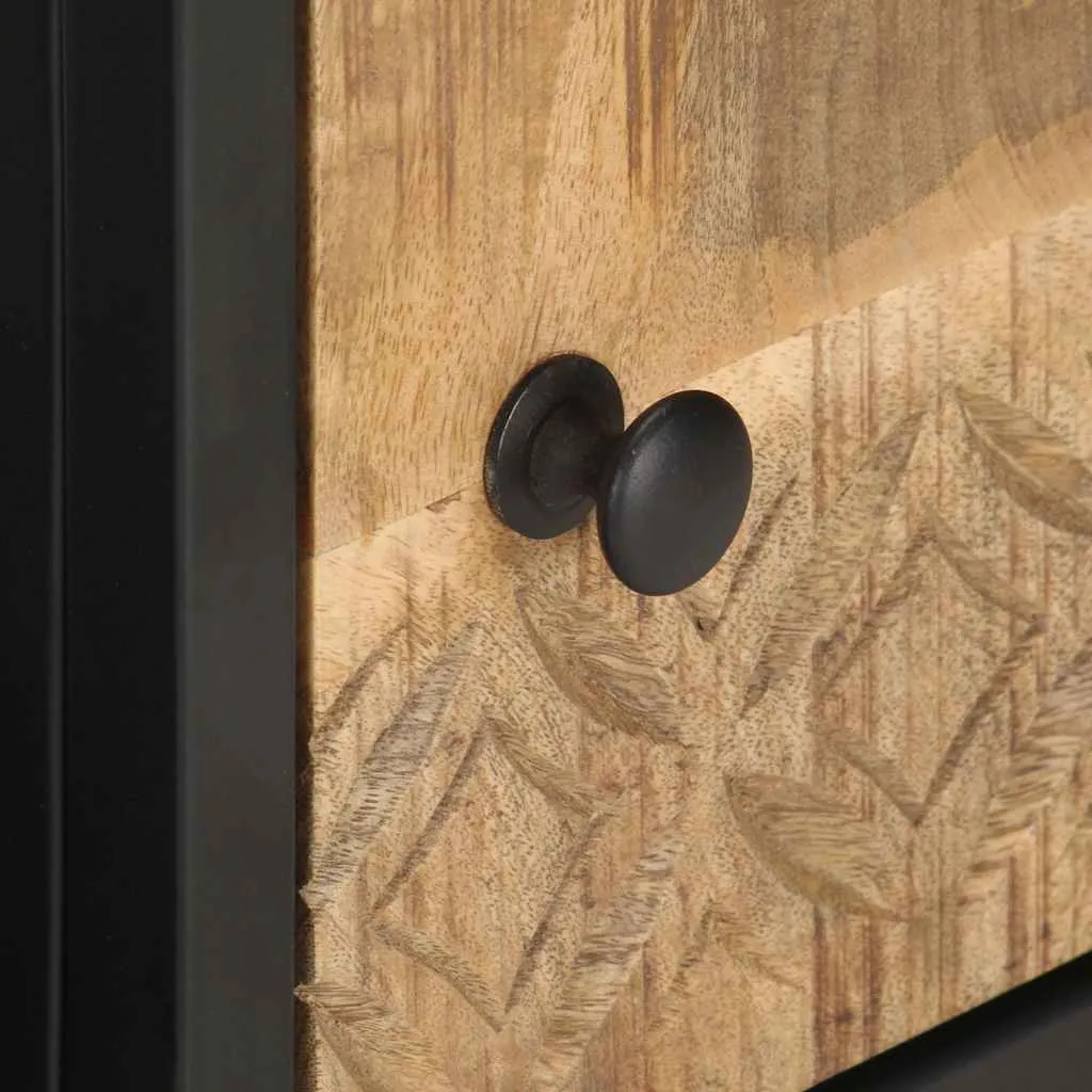 TV-Schrank mit Geschnitzter Tür 90x30x40 cm Raues Mangoholz