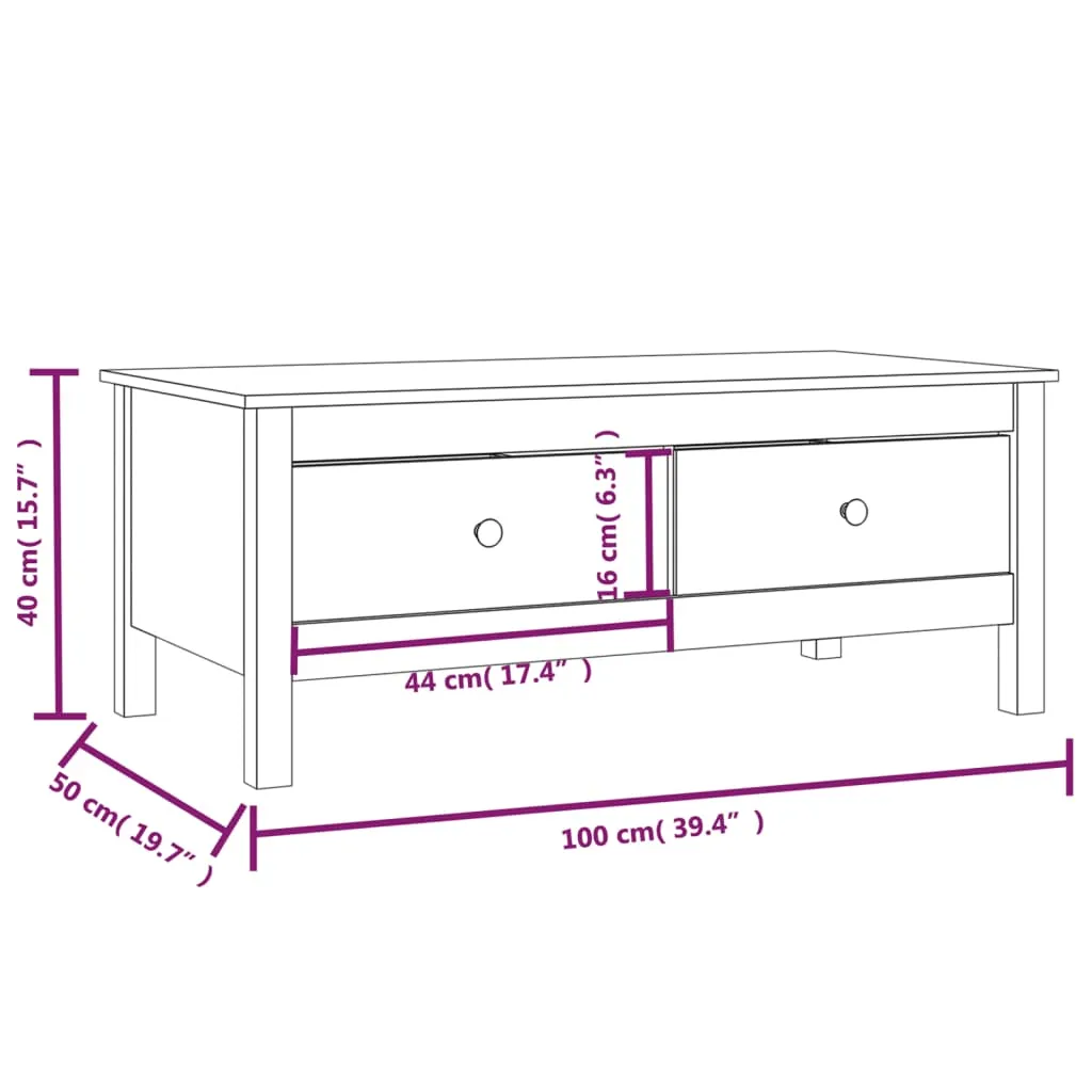 Klassischer Couchtisch aus massivem Kiefernholz 100 x 50 x 40 cm Honigbraun