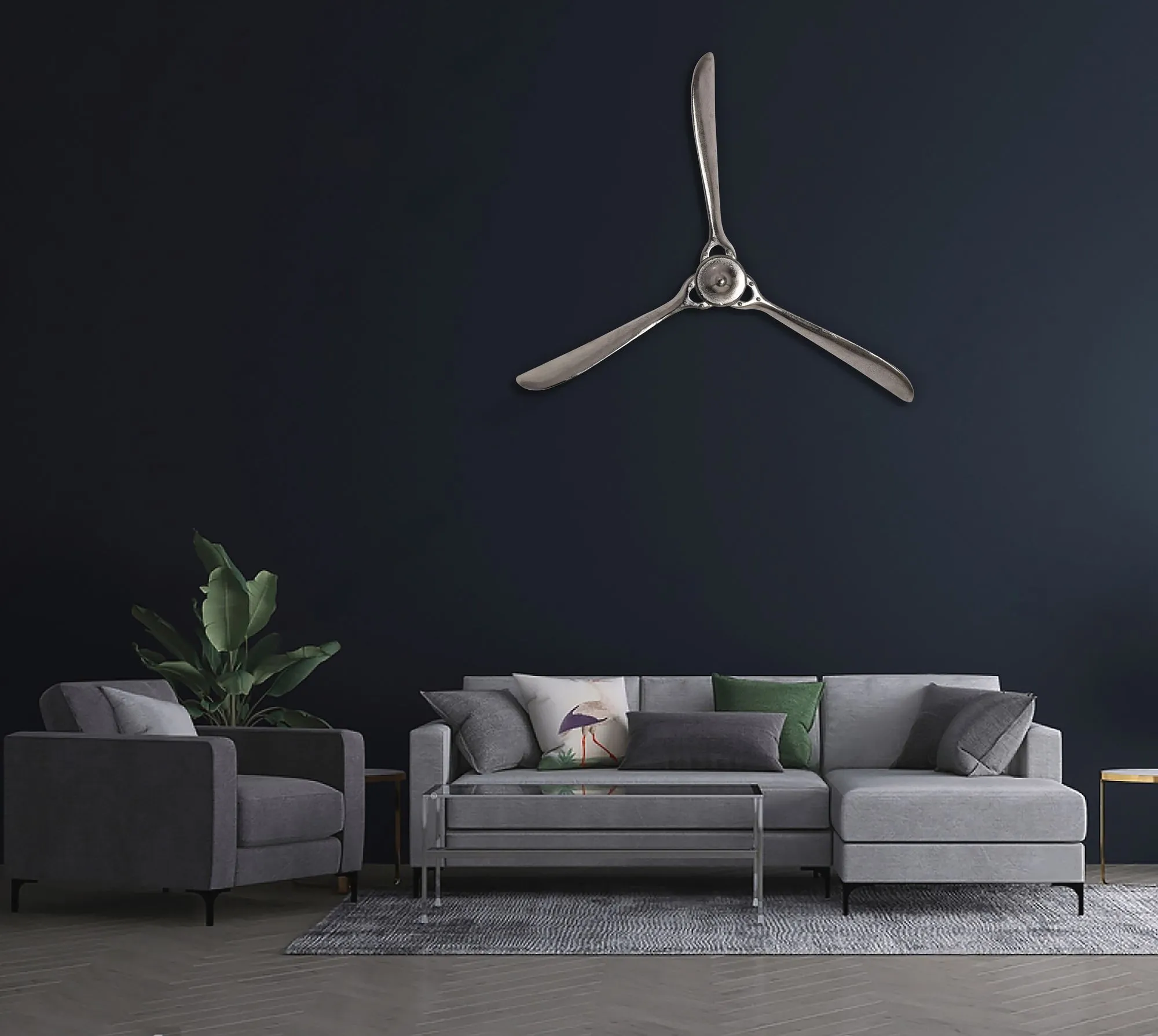 Deko Propeller 85x85 cm Silber Metall Flugzeug Wandpropeller