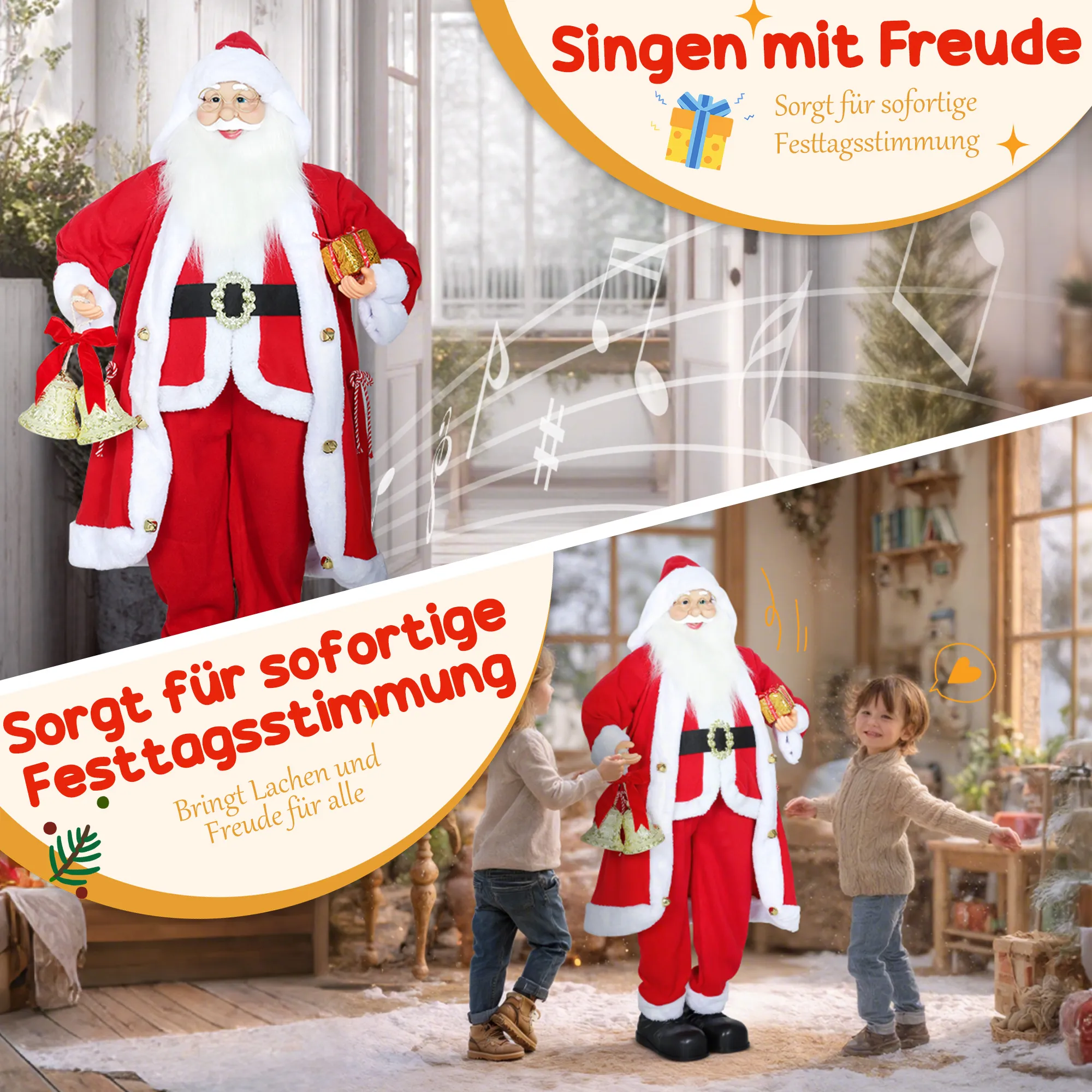 Weihnachtsmann 1,15 m stehende Weihnachtsmann mit Geschenk- und Weihnachtsglock Indoor, Rot