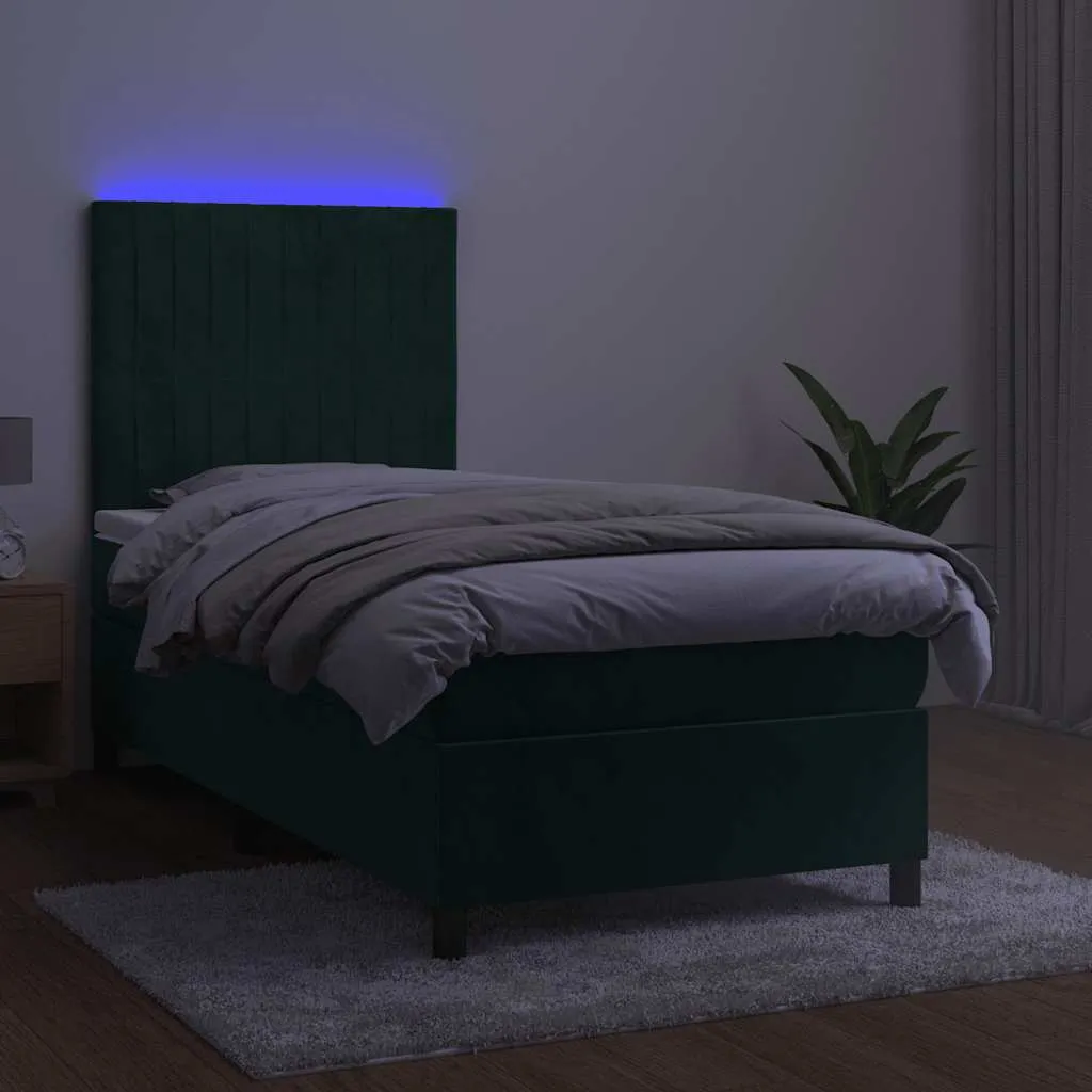 Boxspringbett mit Matratze, LED-Leiste, Samt, 80x200 cm, Dunkelgrün