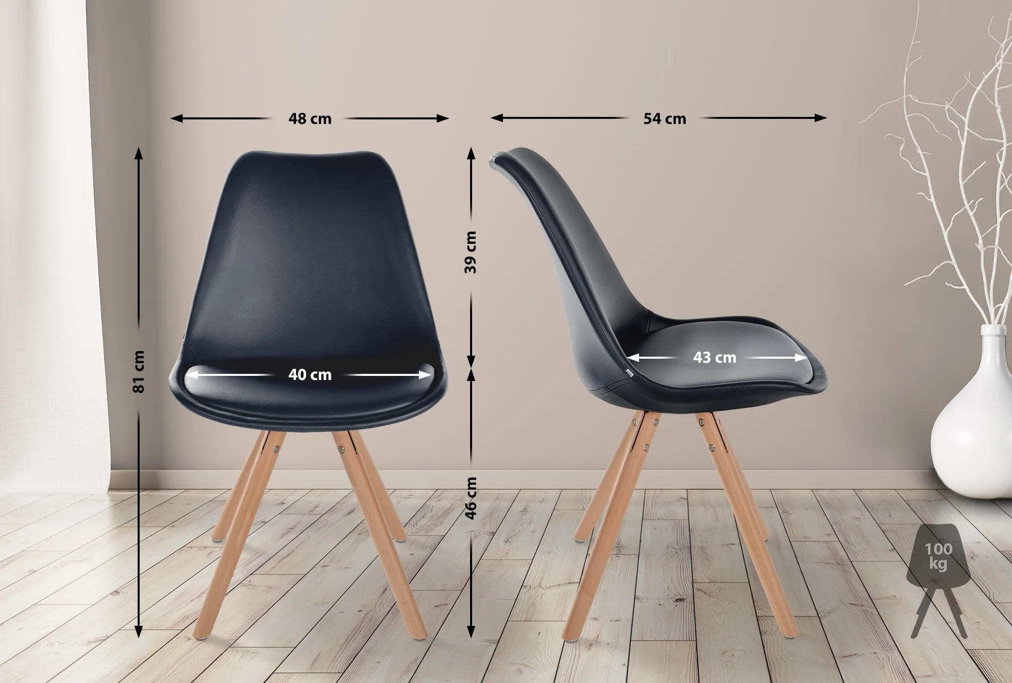 Besucherstuhl Sofia 81x48x54 cm schwarz Kunstleder