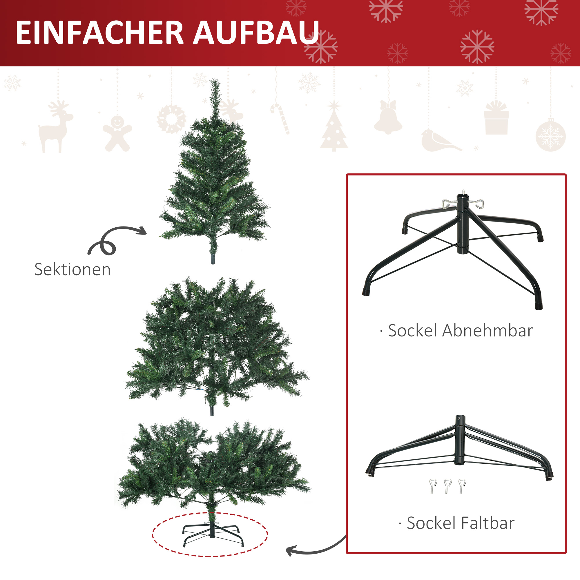 Künstlicher Weihnachtsbaum 180 cm mit LED und Kugeln, Grün