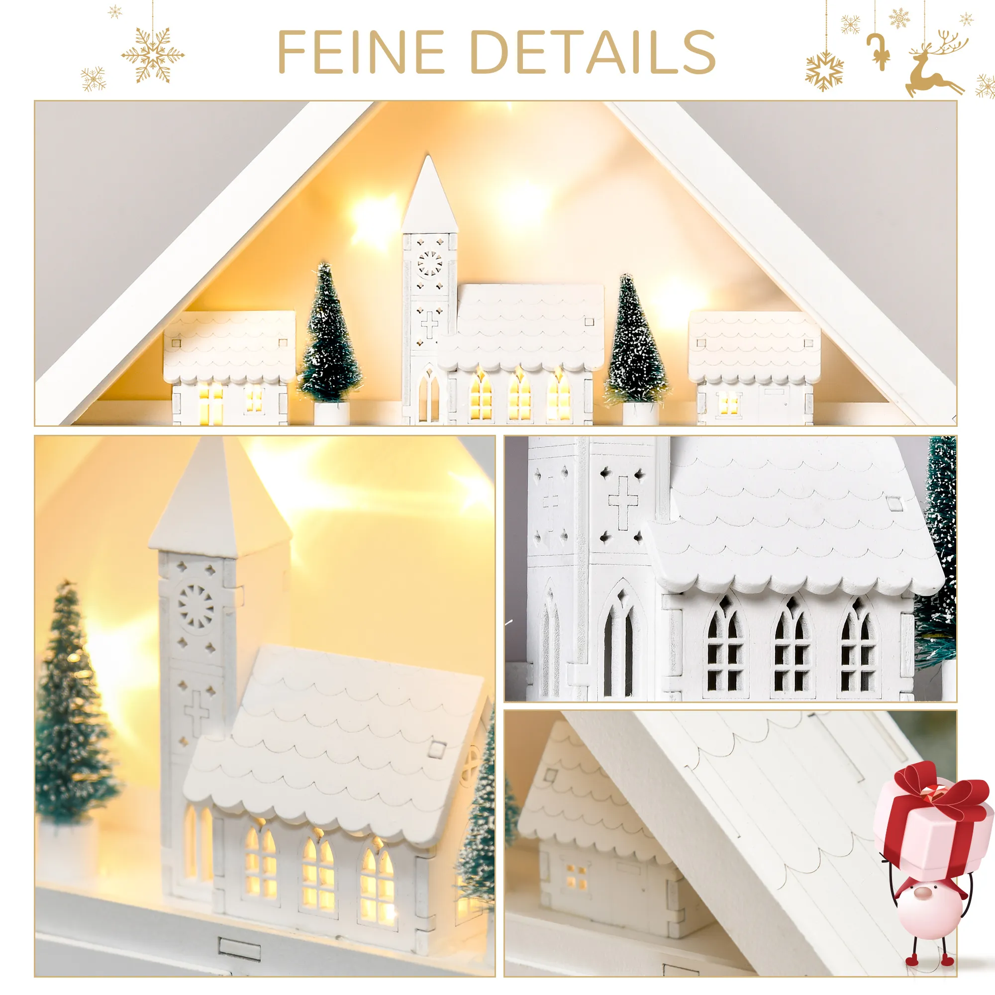 Adventskalender Weichnachtsdekoration Weihnachtsdeko, 24 Schubladen, LED-Lichter, 39 cm x 9 cm x 42 cm, Weiß + Grün
