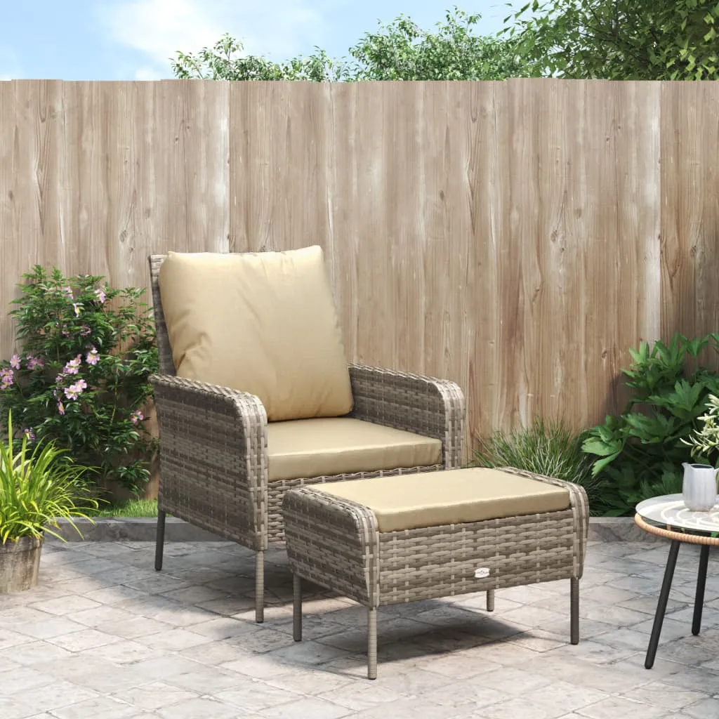 Gartenstuhl mit Fußhocker Hellbraun 69x78x88 cm PE-Rattan & Stahl