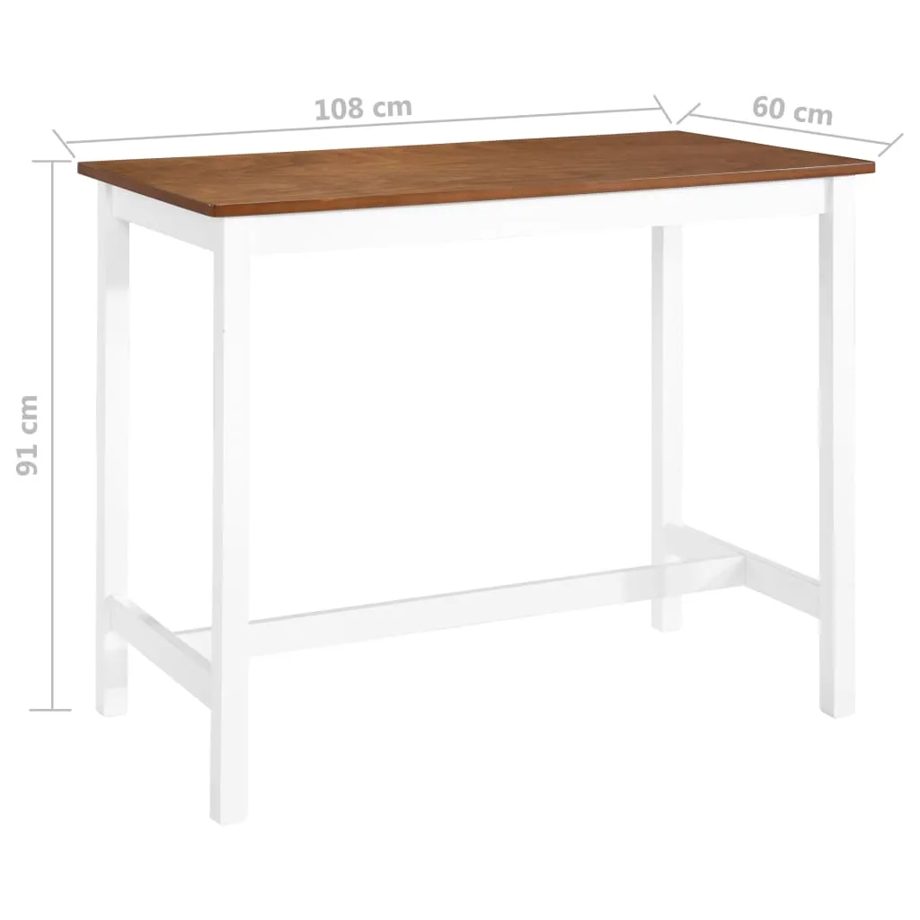 Stehtisch 108x60x91 cm Braun und Weiß mit MDF Tischplatte und Massivholz Beinen