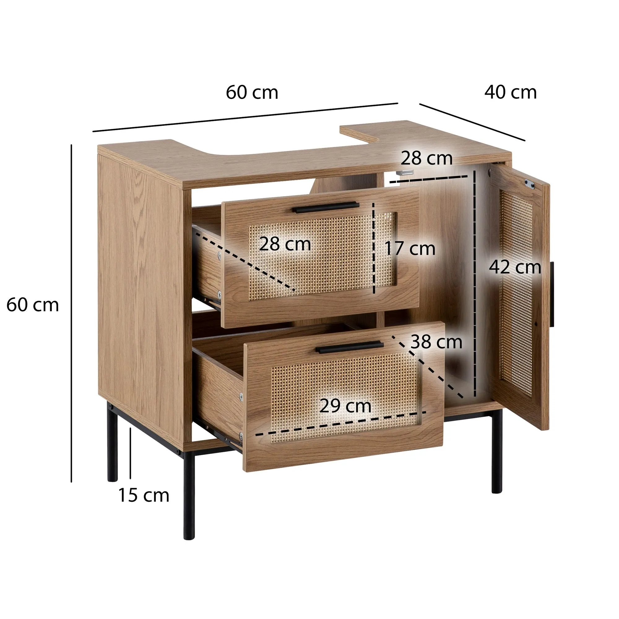 Waschbeckenunterschrank Eiche-Optik 60x60x40 cm mit Tür und Schubladen
