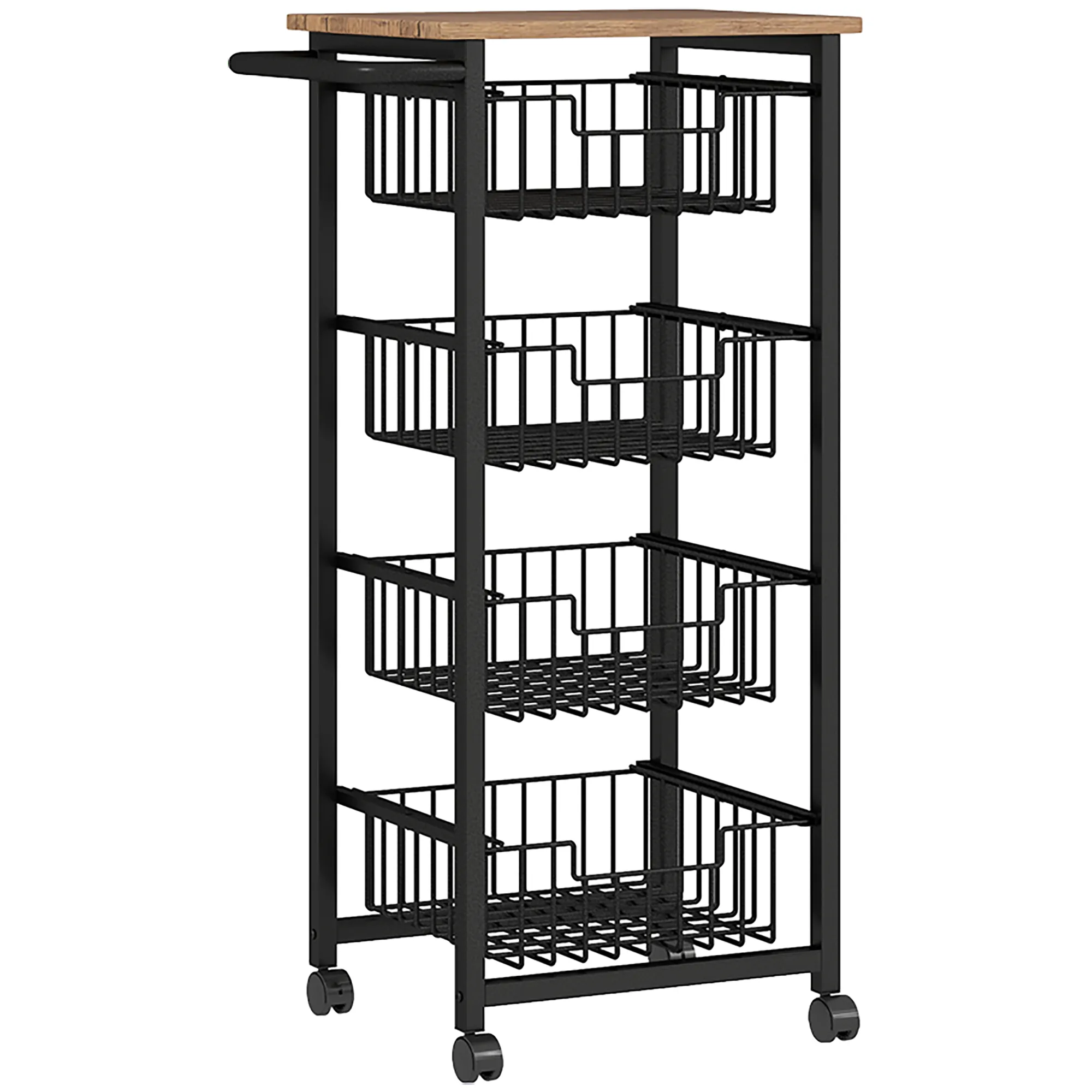 Beistellwagen mit Rollen 49,5B x 31T x 91H cm Eiche+Schwarz