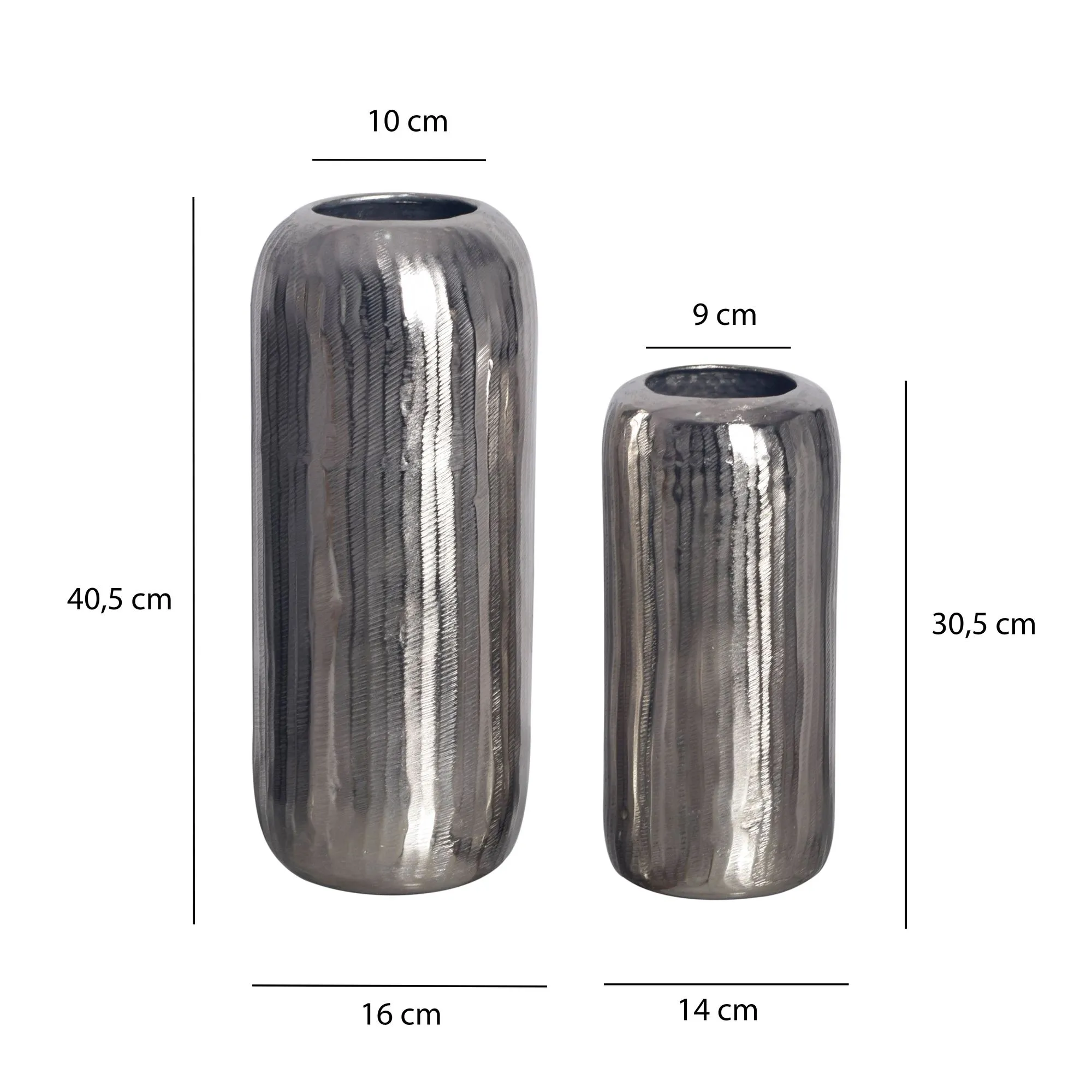 Deko Vase 2er Set Aluminium Silber Zylinder Blumenvase Modern