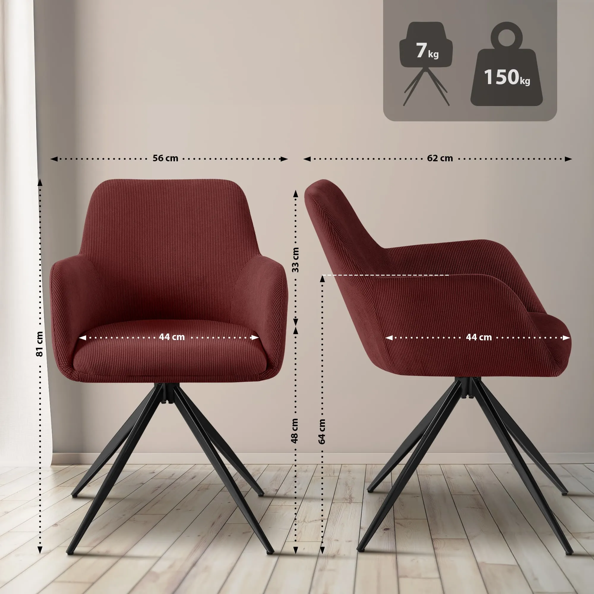 Esszimmerstuhl Olema 81x56x62 bordeauxrot
