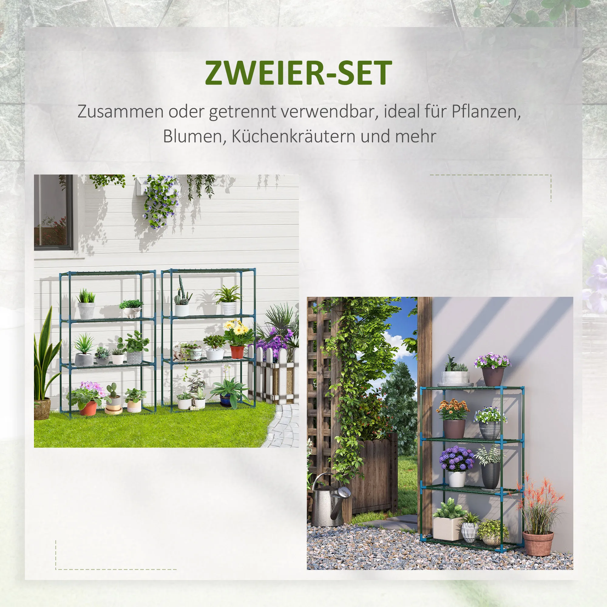 Zweiteiliges Pflanzenregal Set 70L x 27B x 110H cm Grün