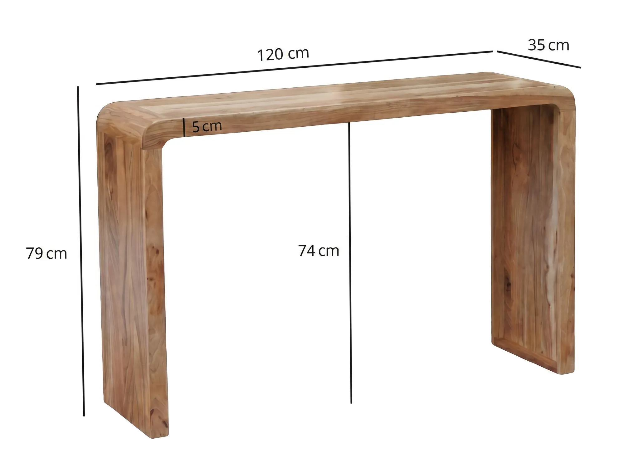 Konsolentisch Akazie Massivholz 120cm Schmal - Moderner Flurtisch Holz Anrichte - Eleganter Dielentisch Flur Massivholzmöbel Handmade