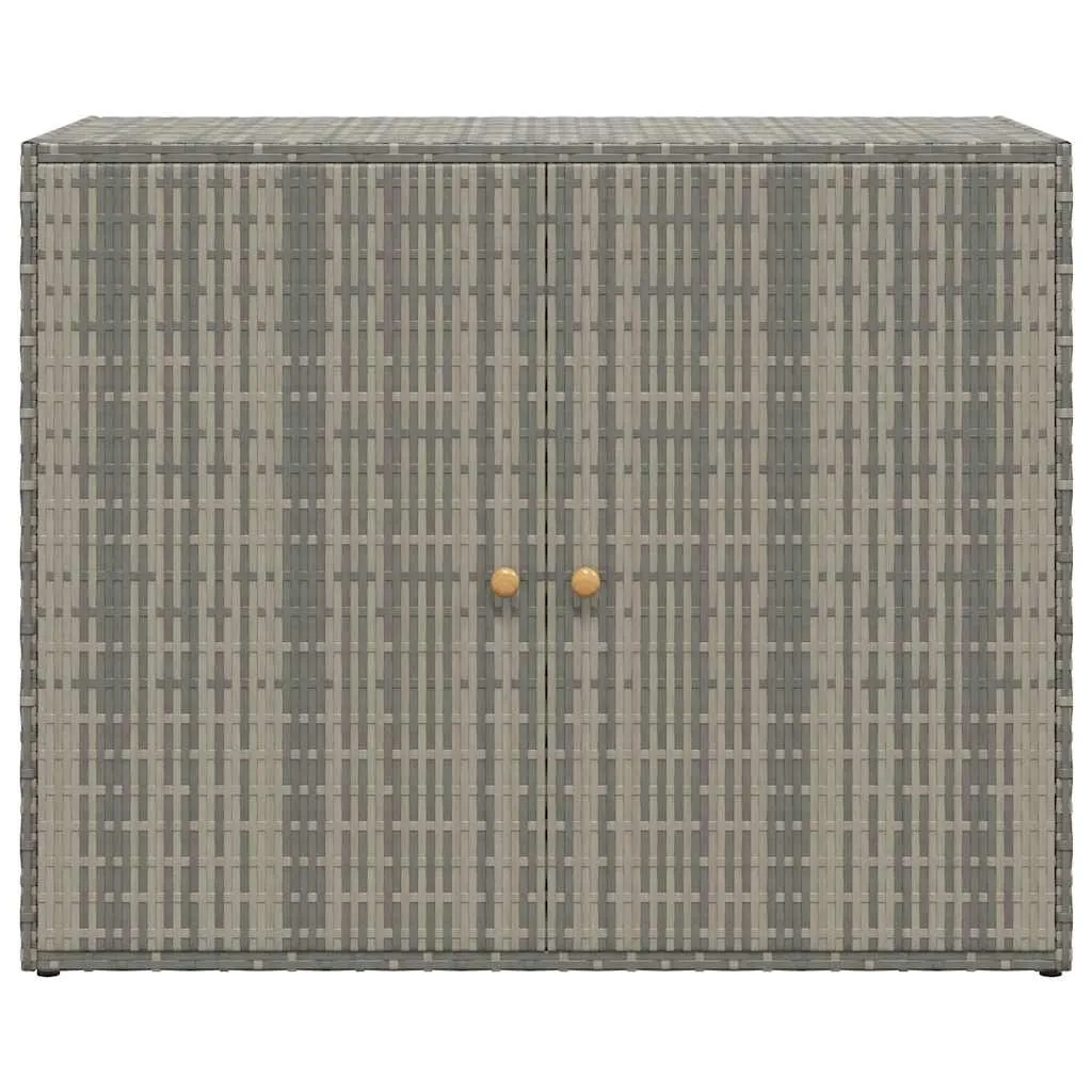 Gartenschrank aus PE-Rattan mit Echtholzgriffen, 100 x 55,5 x 80 cm, Grau