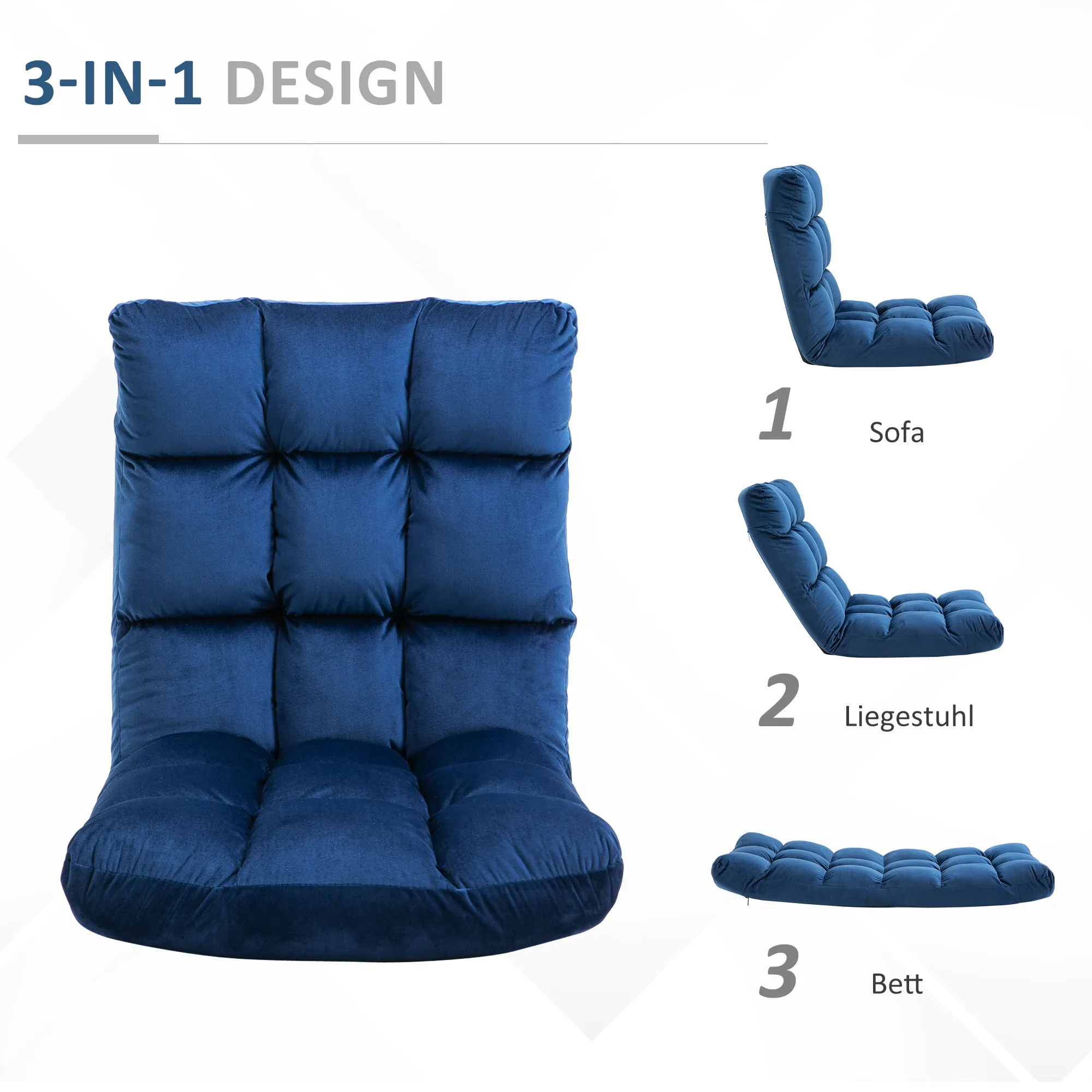 Bodensofa Blau 55B x 71T x 53,5H cm - 3-in-1 Design