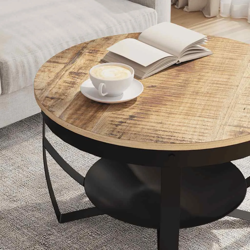tinkaro Couchtisch rund SIVA Raues Mangoholz Wohnzimmertisch Braun
