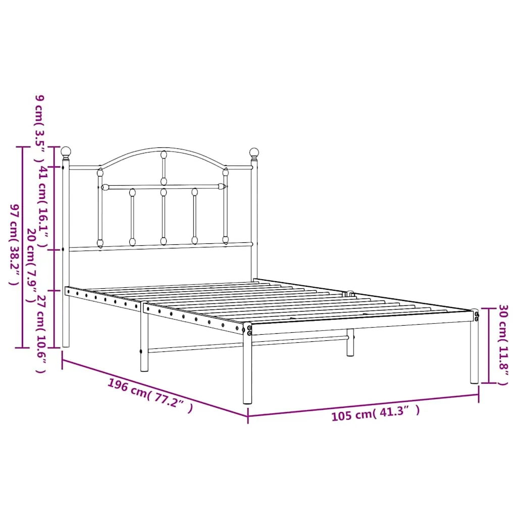 Bettgestell mit Kopfteil Metall Schwarz 100x190 cm