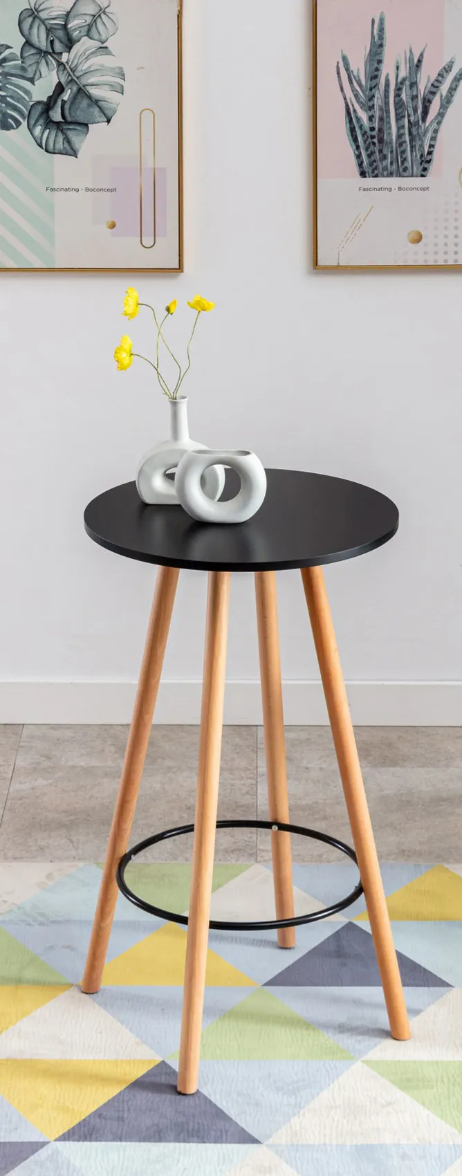 Stehtisch Mijas rund 60x60x107 cm schwarz Massivholz