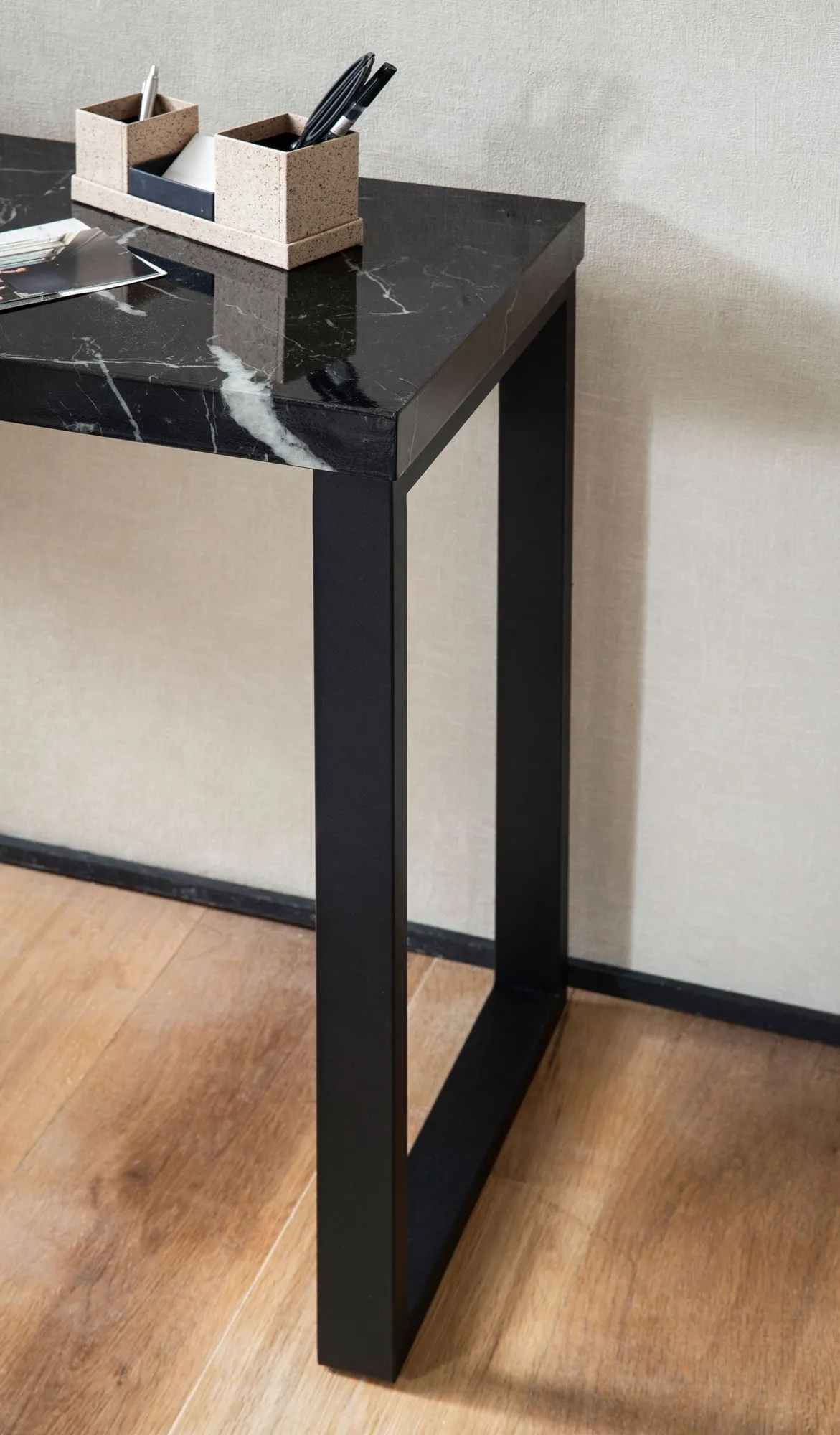 Konsolentisch Marmor-Optik Schwarz Hochglanz 120x40x76 cm Design Anrichte Flur