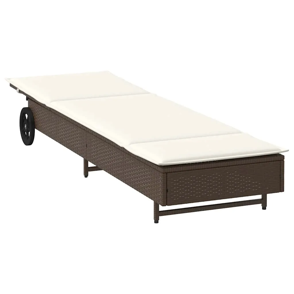 Sonnenliege mit Rollen 55x200x25,5 cm Braun PE-Rattan & Stahl
