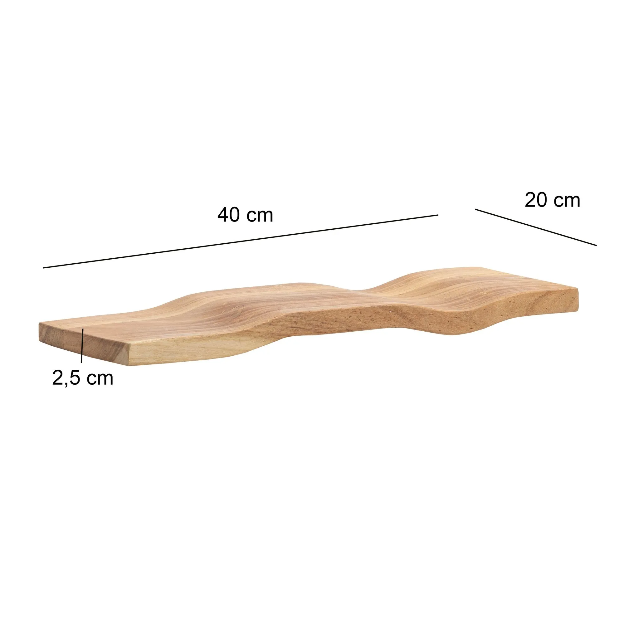 Wandregal Akazie Massivholz 40cm - Schwebendes Design Regal für die Wand Holz massiv - Hängeregal in Wellenform - Wandboard aus Echtholz