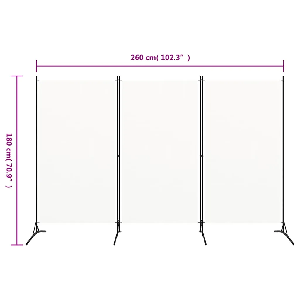 3-teilig Raumteiler Weiß 260x180 cm aus Stoff und Eisen