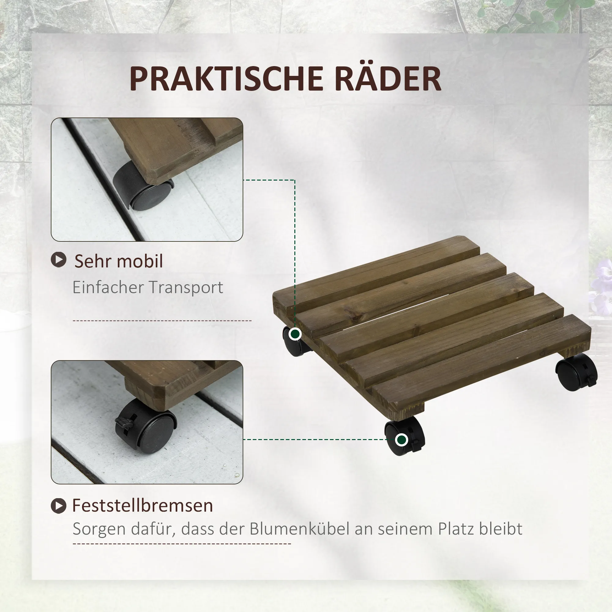 Bewegliches Pflanzenregal 30L x 30B x 7Hcm Dunkelbraun
